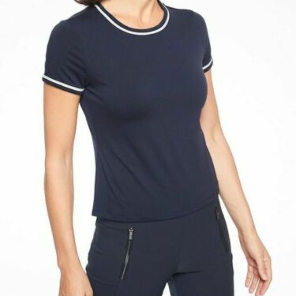 NEW Athleta Essence Ringer Tee Small Navy Blue